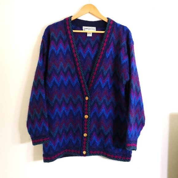 Vintage 90's Lord Isaacs Wool Mohair Blend V Neck Button Up Cardigan Sweater M - Picture 1 of 6